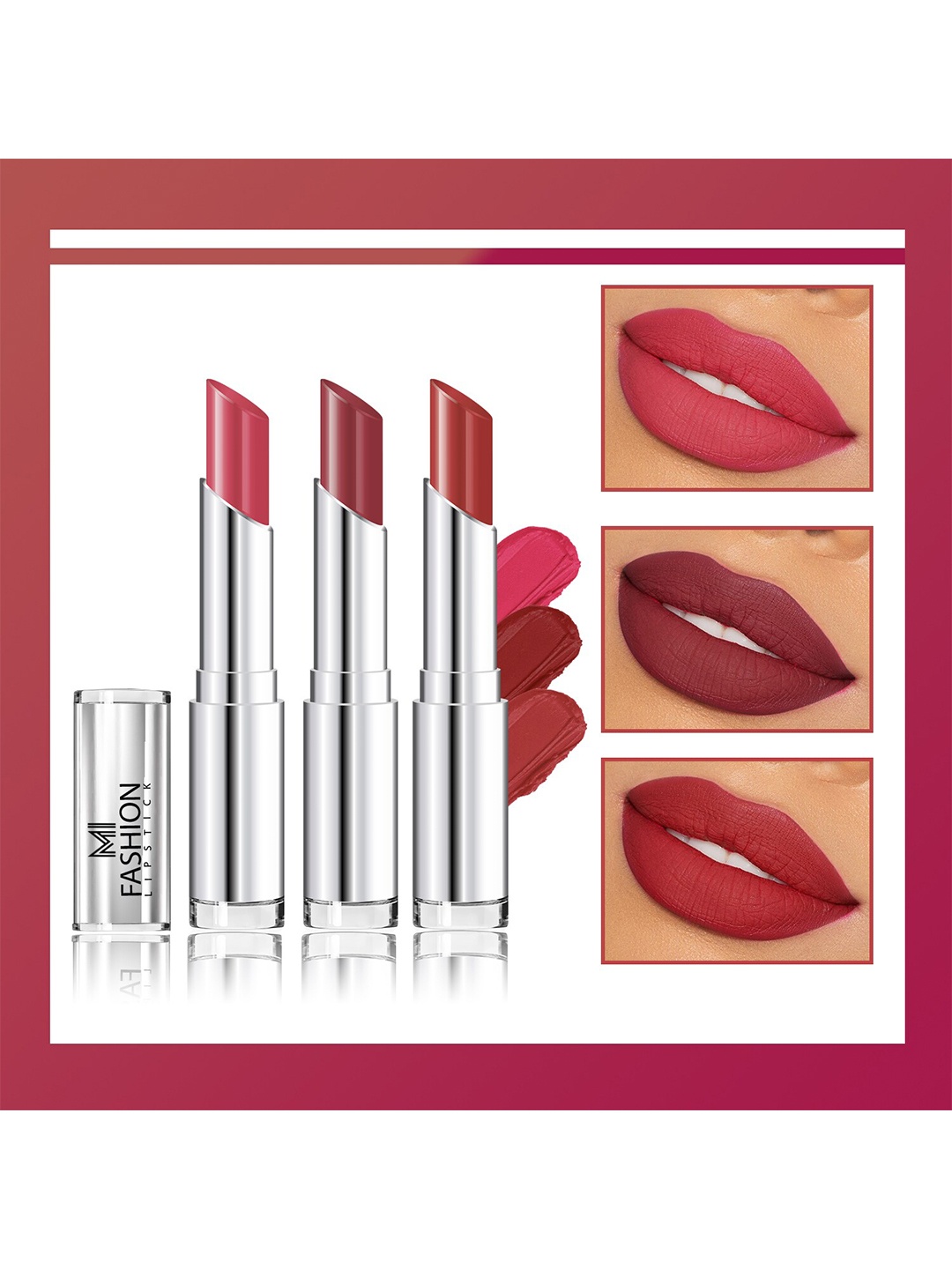 

MI FASHION Set Of 3 Creme Matte Weightless Long Lasting Lipstick- Brown, Brownish Red, Dark Rose , 10.5gm