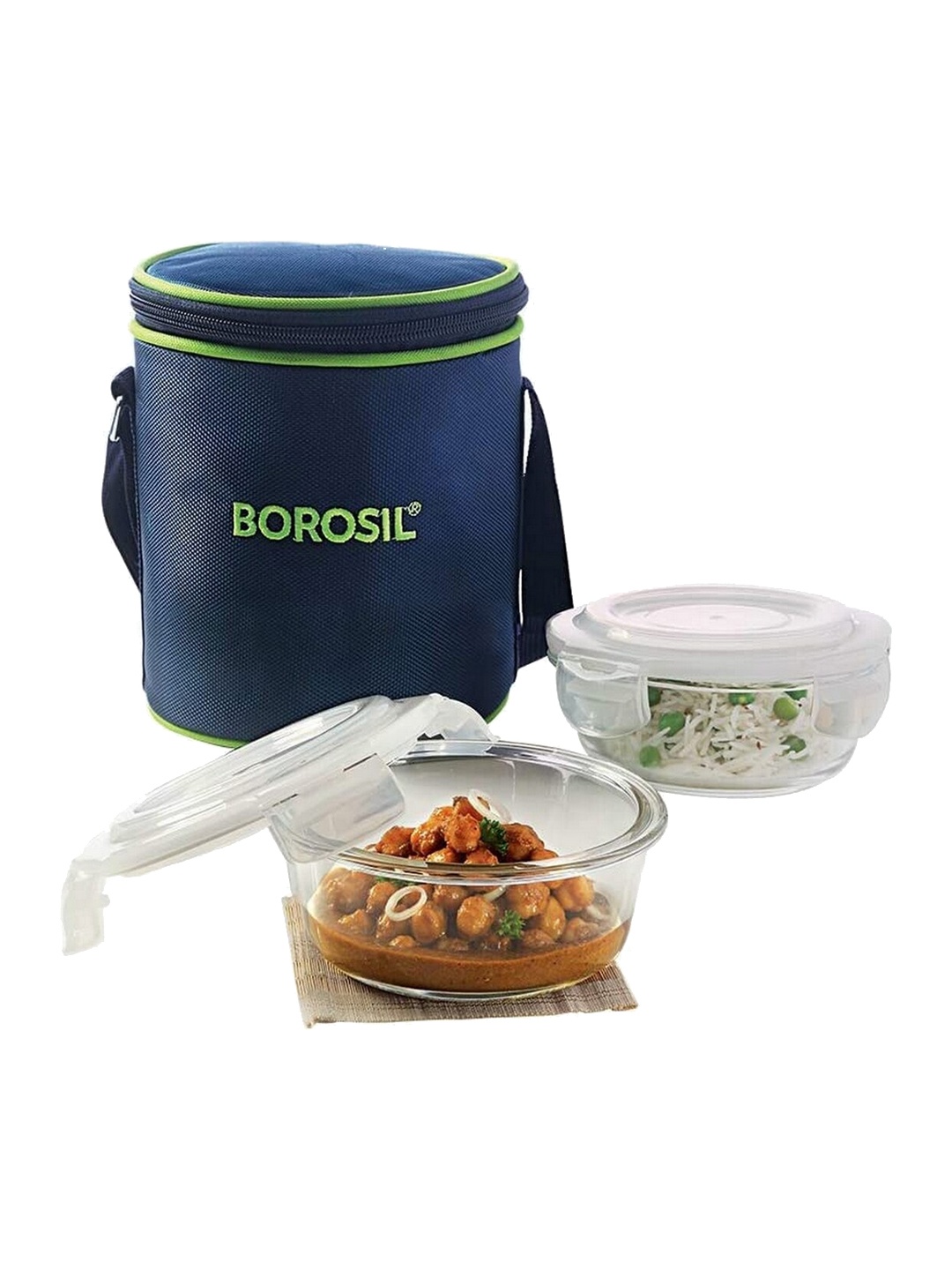 

BOROSIL Klip-N-Store Transparent 2 Pieces Vertical Glass Lunch Box With Bag 400 ml Each