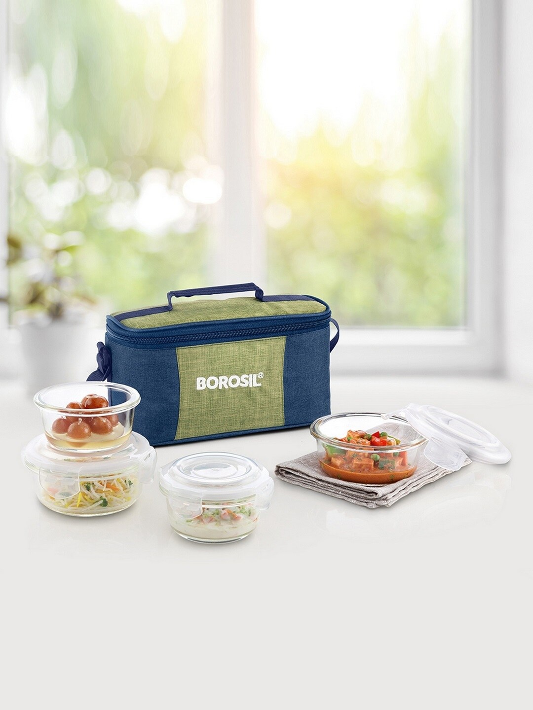 

BOROSIL Klip-N-Store Ace Fusion Set Of 4 Ace Fusion Glass Lunch Box With Bag, Transparent