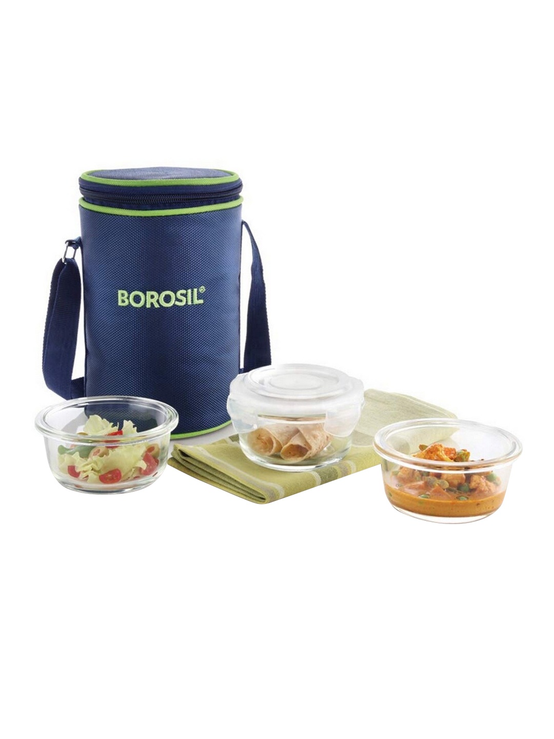 

BOROSIL Set Of 3 Klip-N-Store Glass Lunch Box With Bag 240 ml each, Transparent