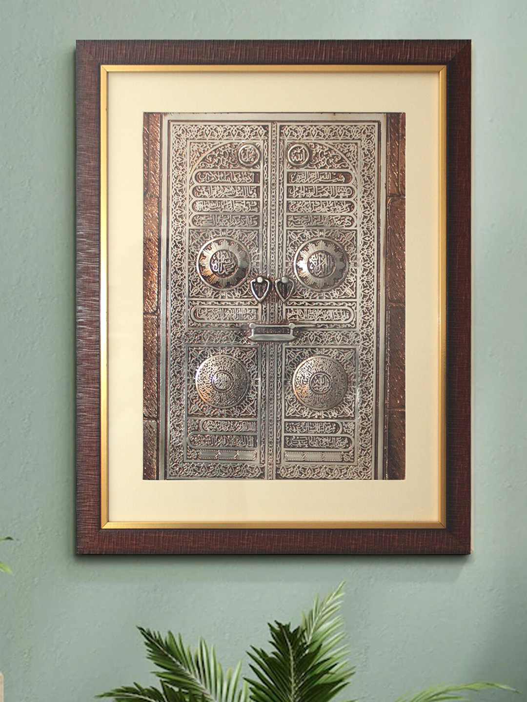 

SHREE KALA HOME DECOR Door Of The Holy Kaaba Islamic Aluminum Foil Wall Painting, Brown