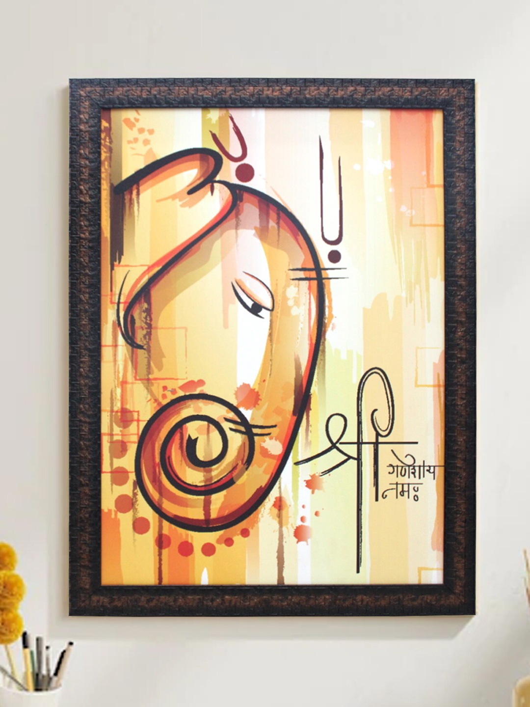 

SHREE KALA HOME DECOR Lord Ganesha Oil Painting Wall Art, Brown