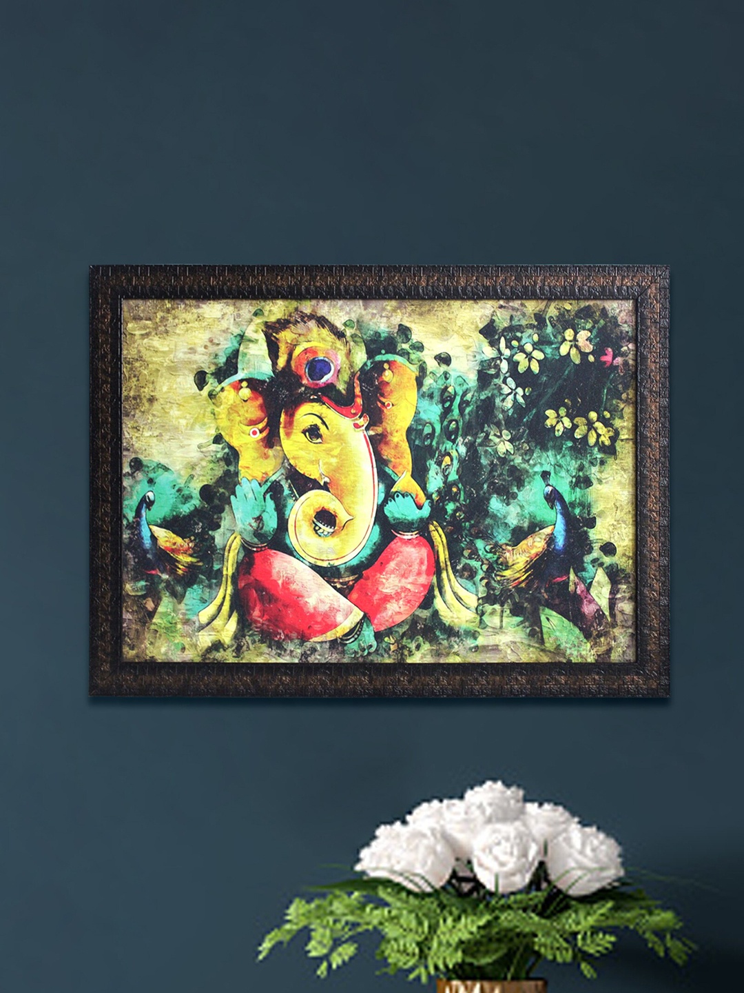 

SHREE KALA HOME DECOR Lord Ganesha Oil Painting Wall Art, Green