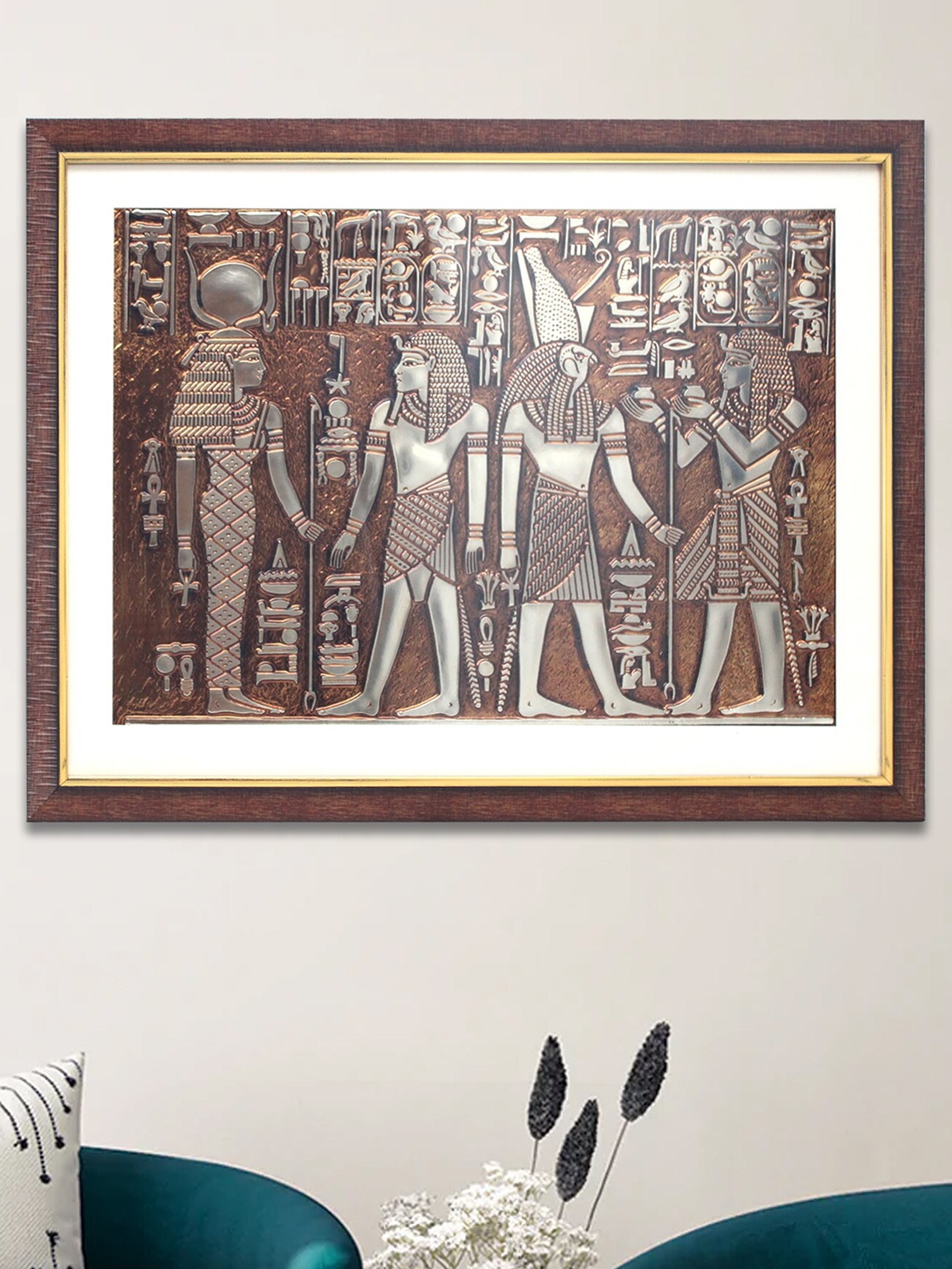 

SHREE KALA HOME DECOR Engimatic Egypt Pharaoh Foil Embossed Wall Painting, Brown