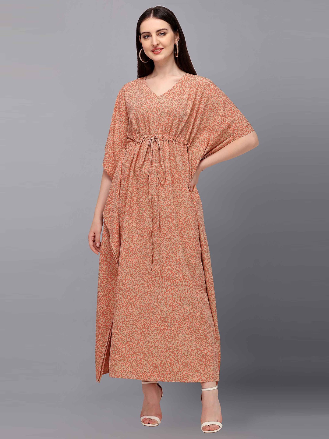 

Fashfun Women Orange & Cream Abstract Printed Maxi Dress