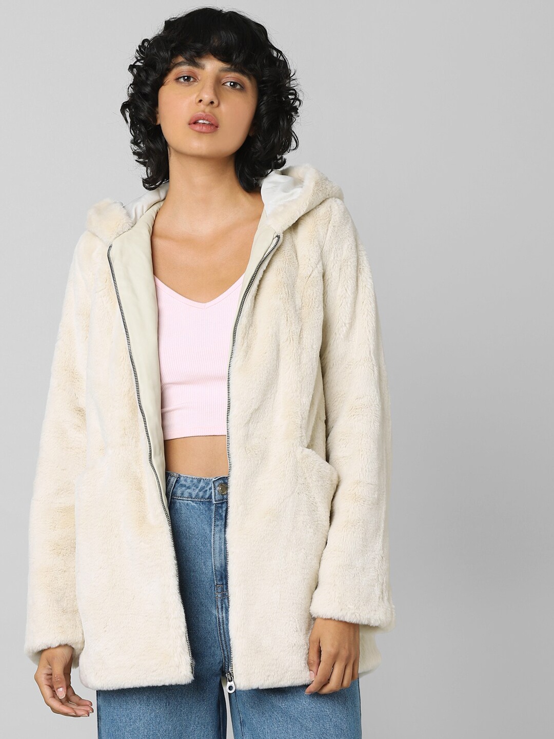 

ONLY Women Beige Solid Hooded Pumice Stone Coat