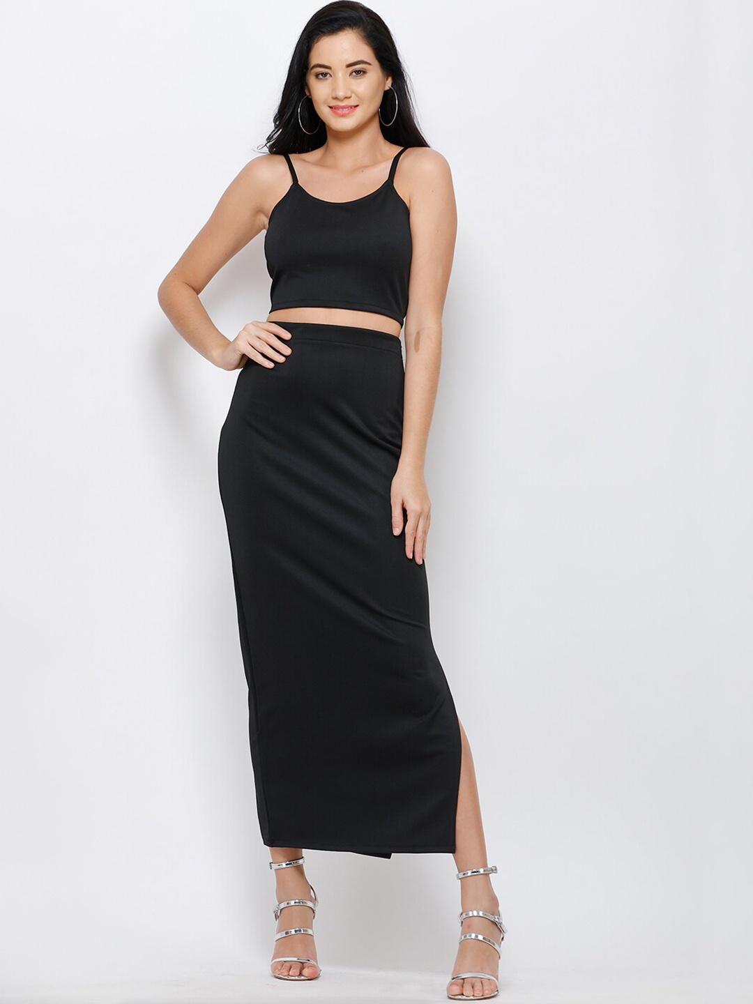 

SCORPIUS Women Black Top With Skirt Co-Ords Set