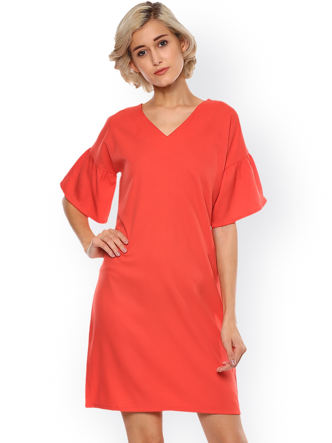 

Harpa Women Coral Solid A-Line Dress