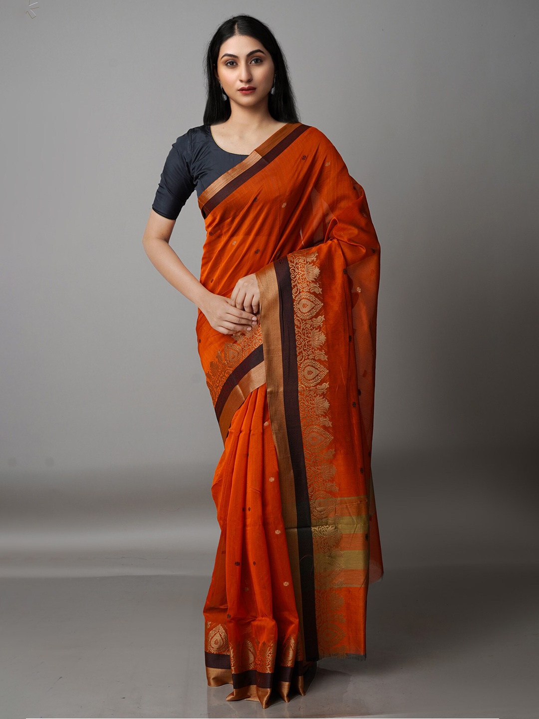

Unnati Silks Rust & Copper-Toned Woven Design Zari Silk Cotton Bhagalpuri Saree