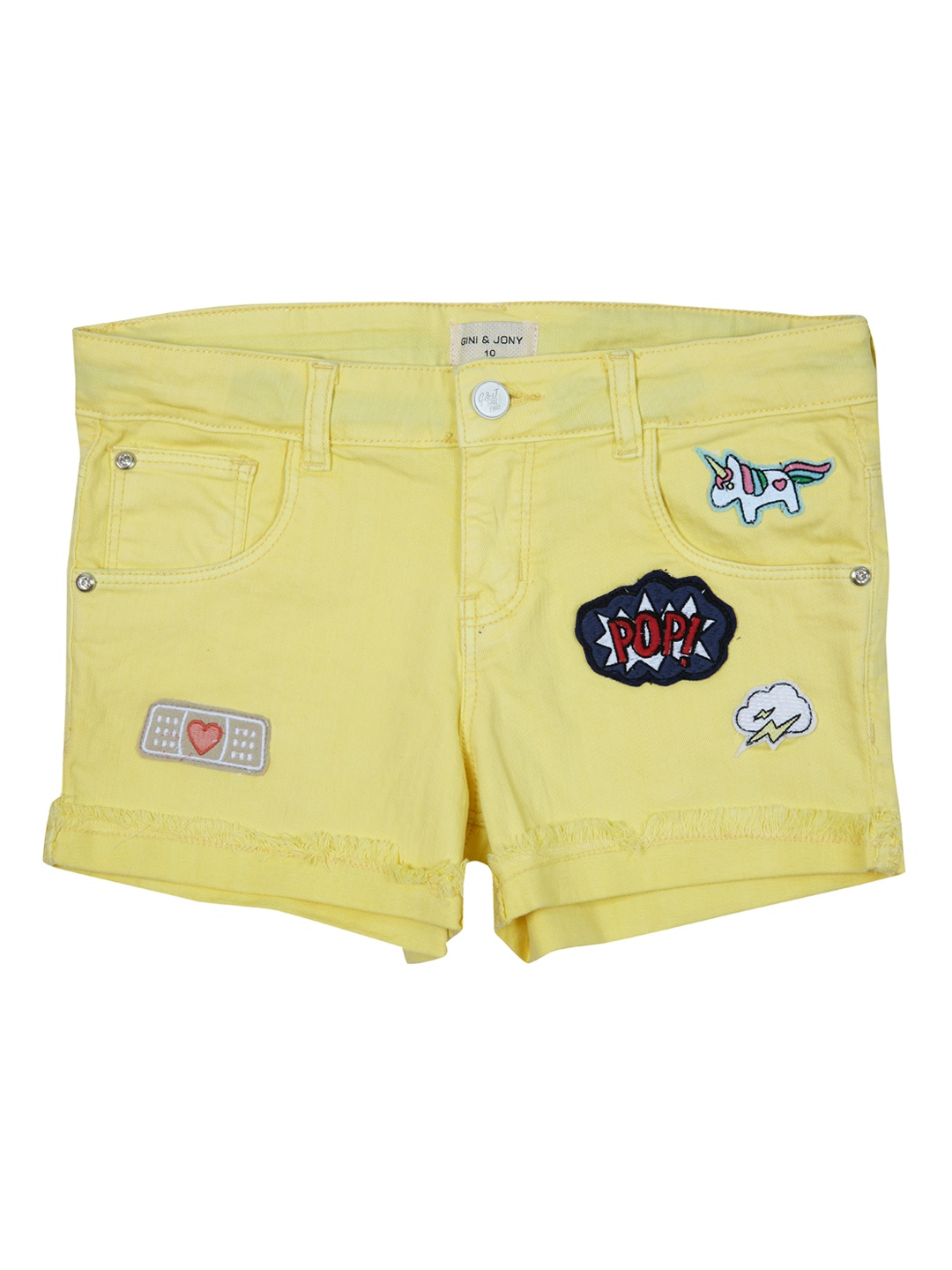 

Gini and Jony Girls Yellow Solid Denim Shorts