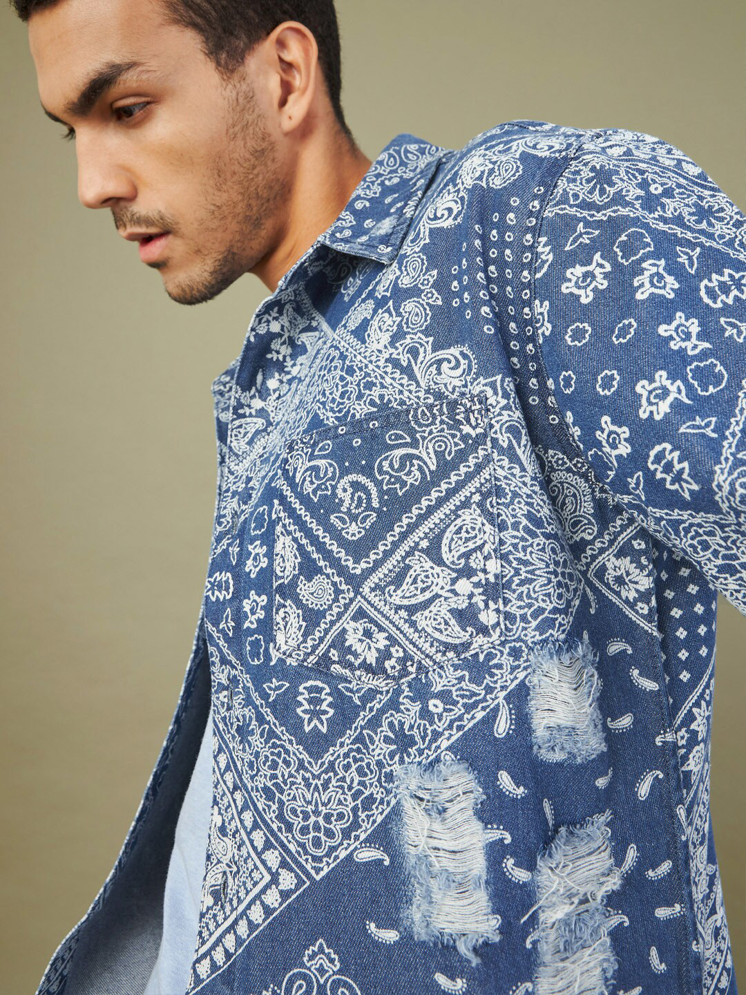 

MASCLN SASSAFRAS Men Blue & White Printed Pure Cotton Casual Shirt