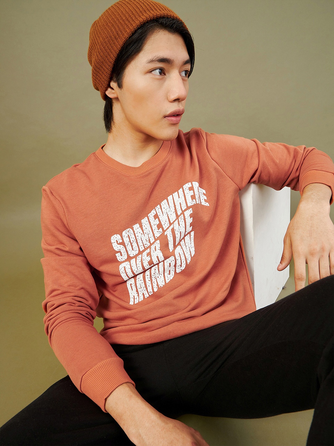 

MASCLN SASSAFRAS Men Rust Printed Pure Cotton Sweatshirt
