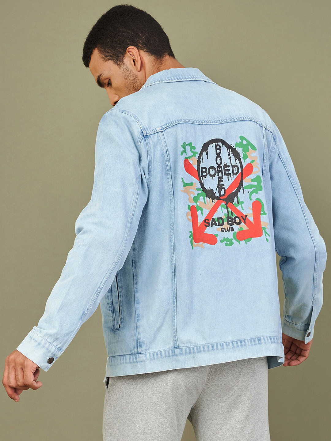 

MASCLN SASSAFRAS Men Blue Printed Pure Cotton Denim Jacket