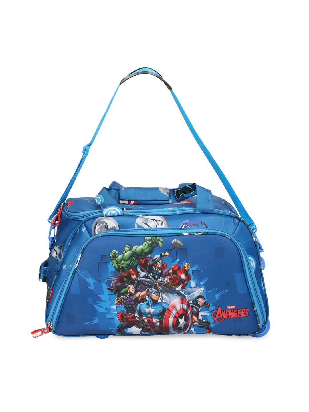 

NoveX Kids Blue Avengers Printed Solid Soft-Sided Medium Trolley Duffle Bag