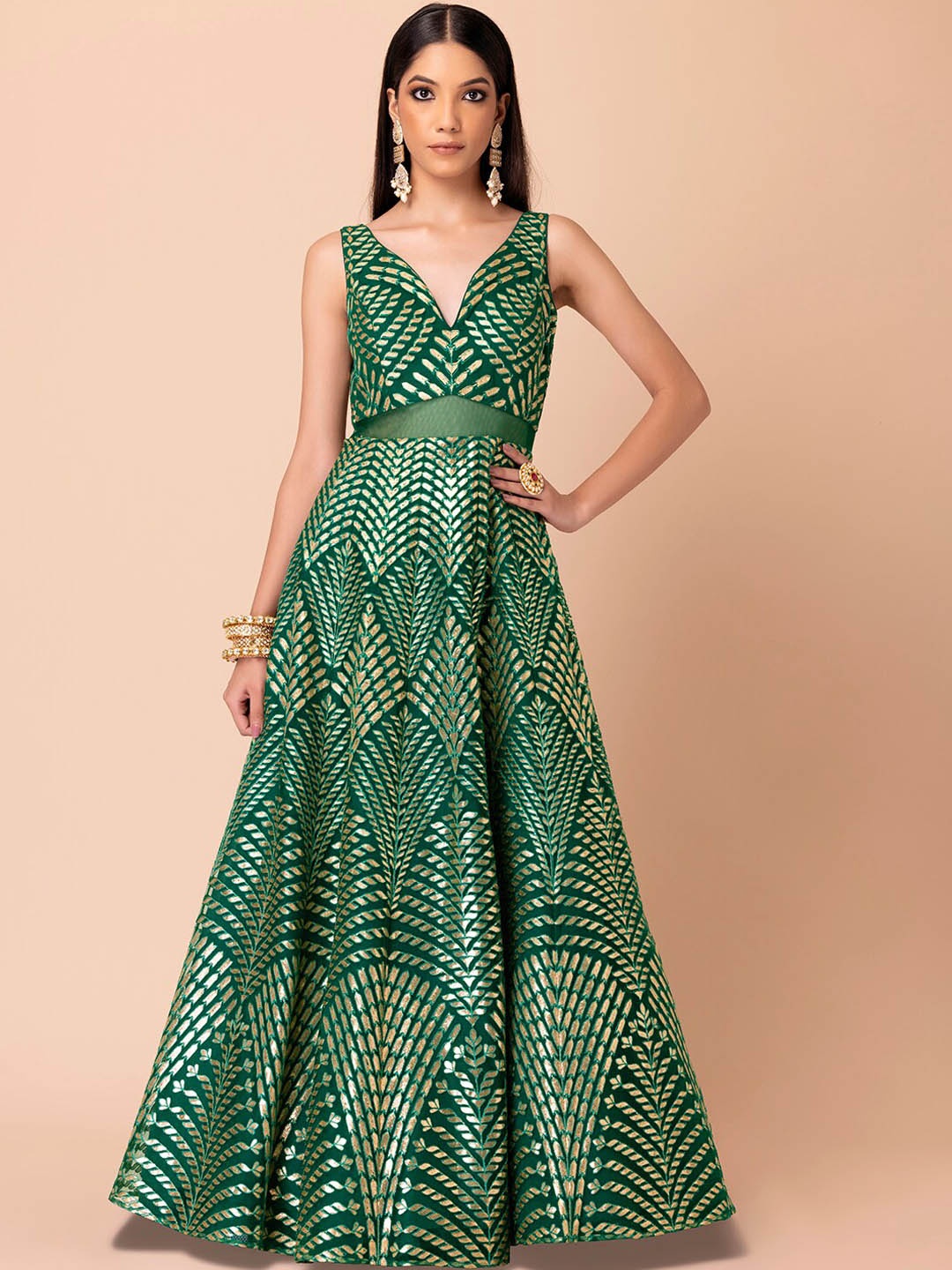 

Indya Luxe Green Floral Maxi Dress