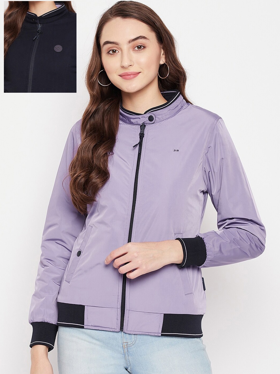 

Okane Women Mauve & Navy Blue Reversible Bomber Jacket