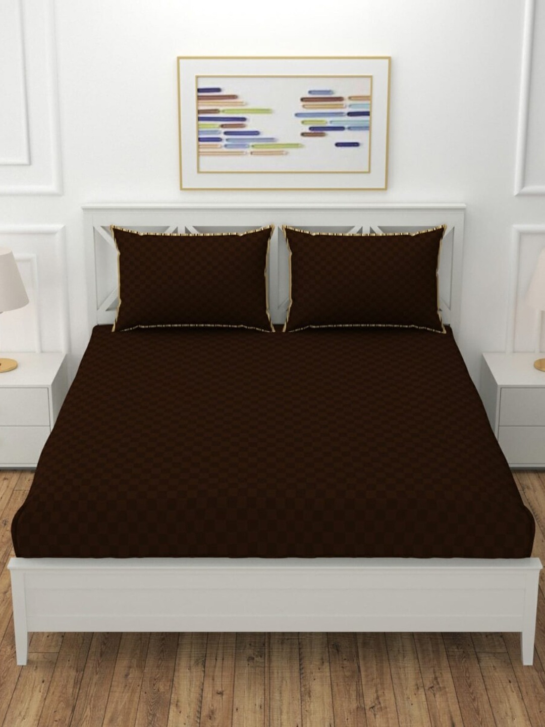 

BELVOSTUM Coffee Brown & Gold-Toned 180 TC King Bedsheet with 2 Pillow Covers