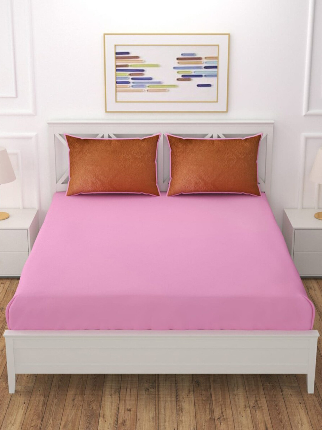 

BELVOSTUM Pink & Brown 180 TC King Bedsheet with 2 Pillow Covers