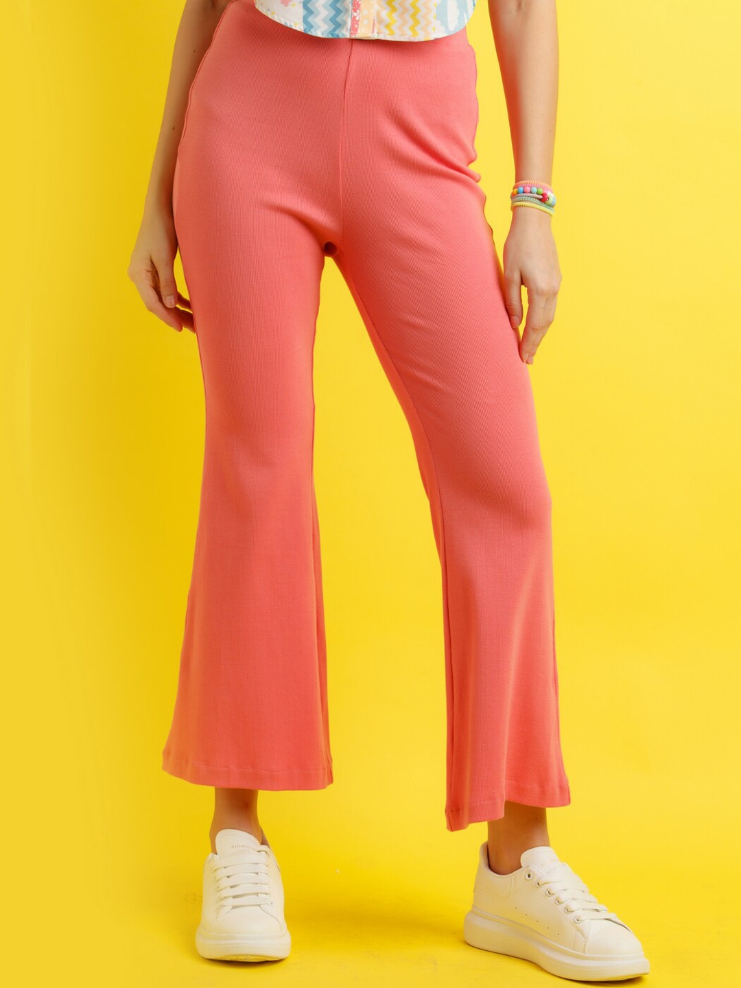 

zink Z Women Pink Flared High-Rise Pure Cotton Trouser
