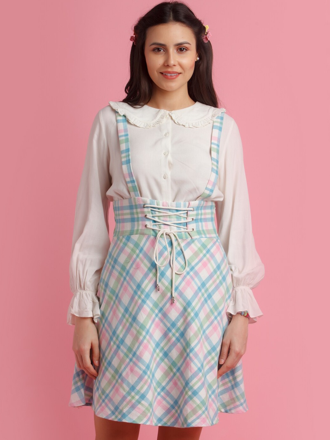 

zink Z Women White & Blue Checked Pure Cotton Co-Ords