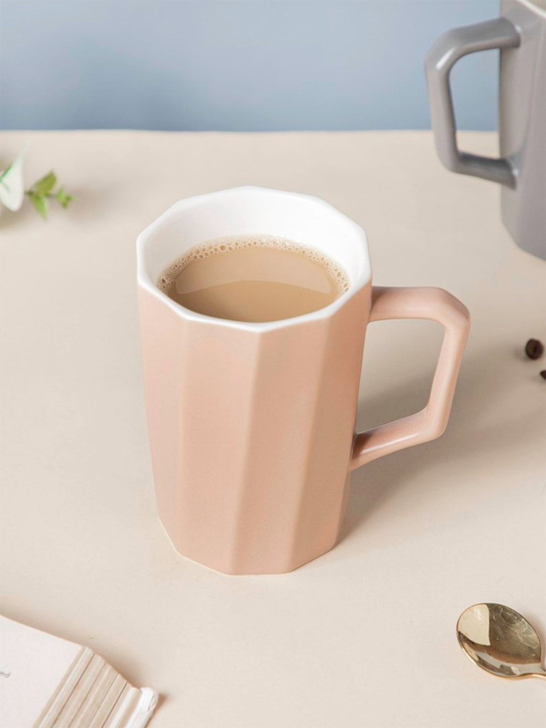 

Nestasia Grey & White Microwave Safe Textured Ceramic Matte Mug 350 ml, Beige