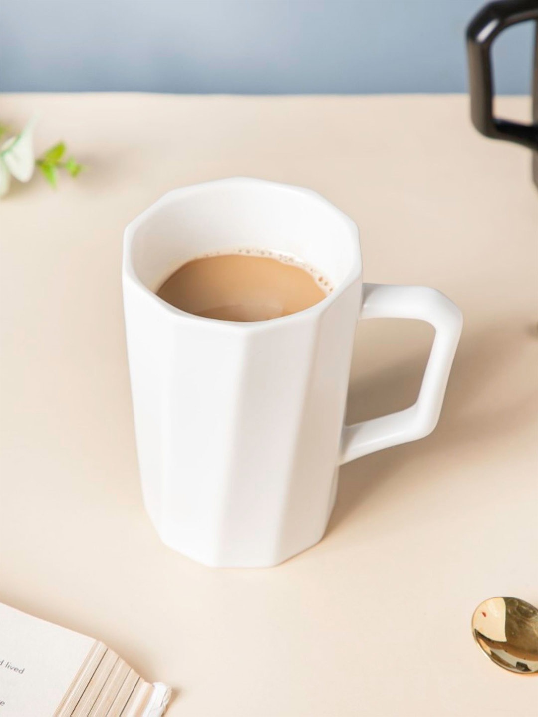 

Nestasia White Textured Microwave Safe Ceramic Glossy Mug 350 ml