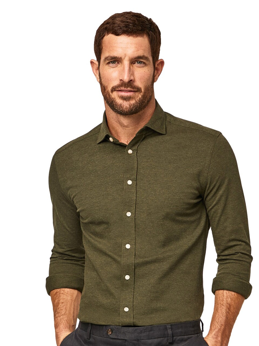 

HACKETT LONDON Men Green Solid Pure Cotton Casual Shirt