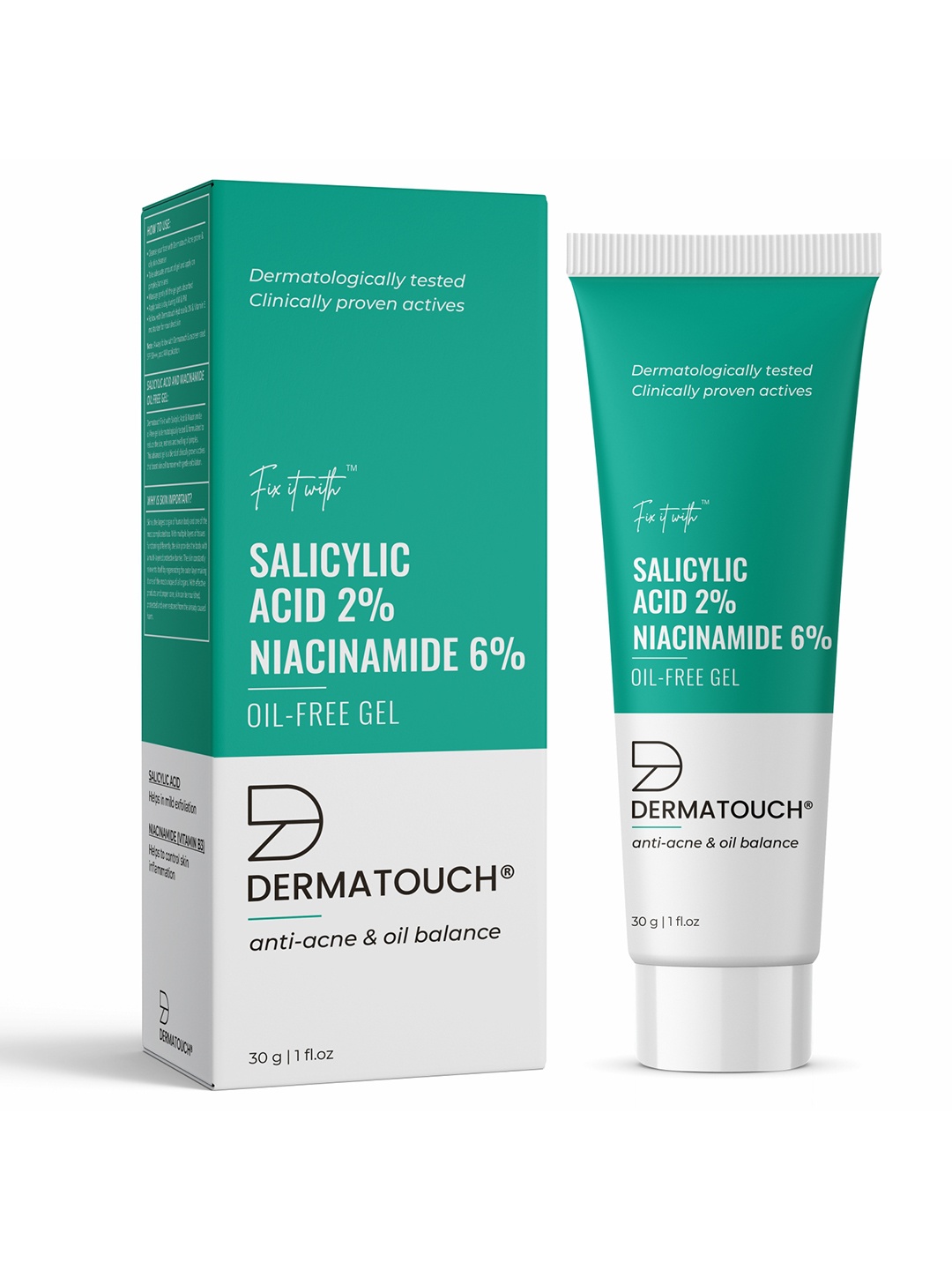 

Dermatouch Salicylic Acid 2% Niacinamide 6% Anti-Acne Oil-Free Gel - 30G, Transparent