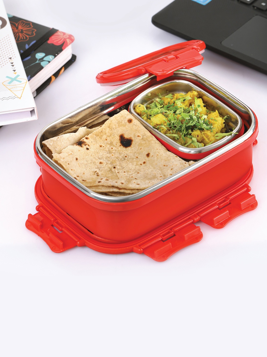 

Cello Thermo Click Medium Inner Steel Lunch box-700ml &150ml, Red