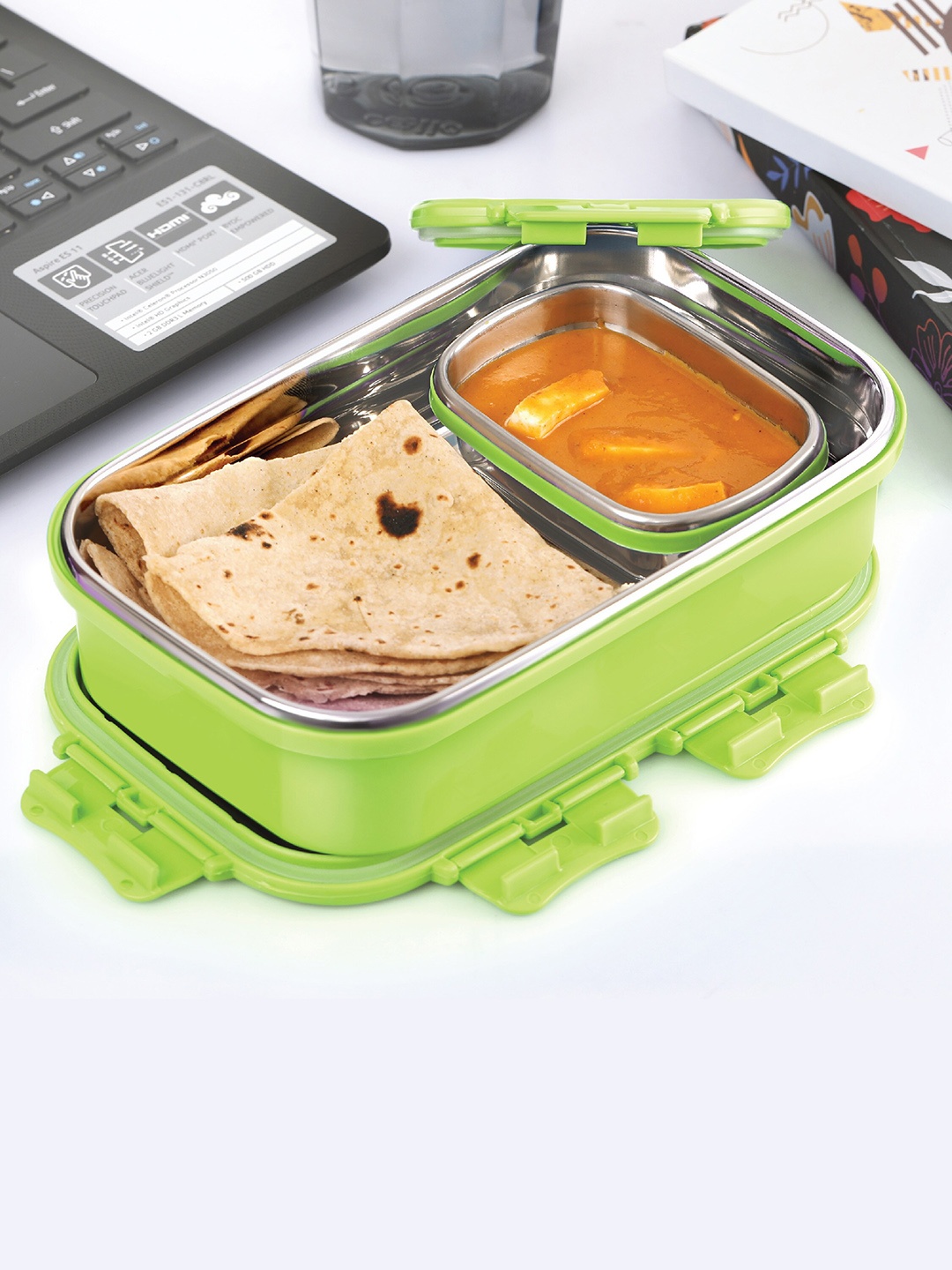 

Cello Thermo Click Stainless Steel Big Lunch Box 975ML with Inner Container, Green