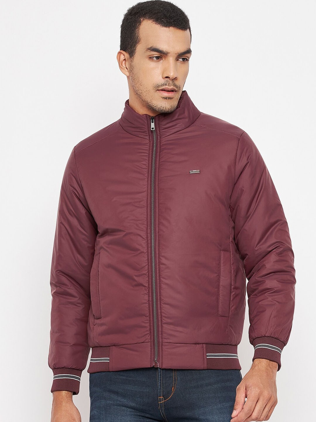 

Duke Men Maroon Solid Polyester Bomber Jacket