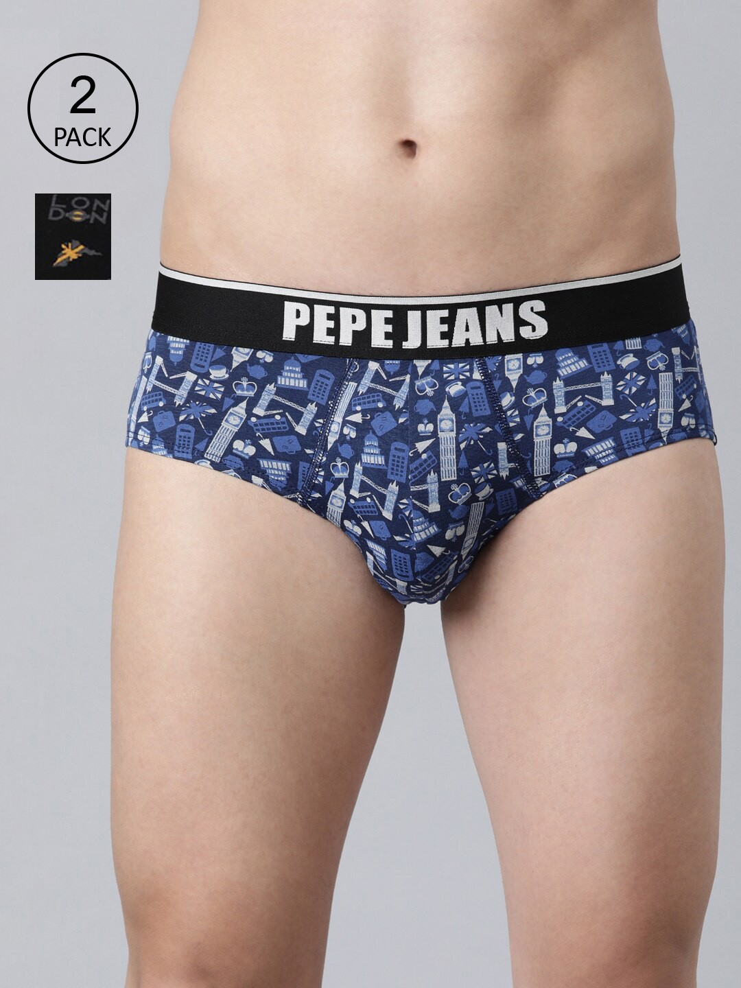 

Pepe Jeans Men Pack Of 2 Printed Basic Briefs, Blue