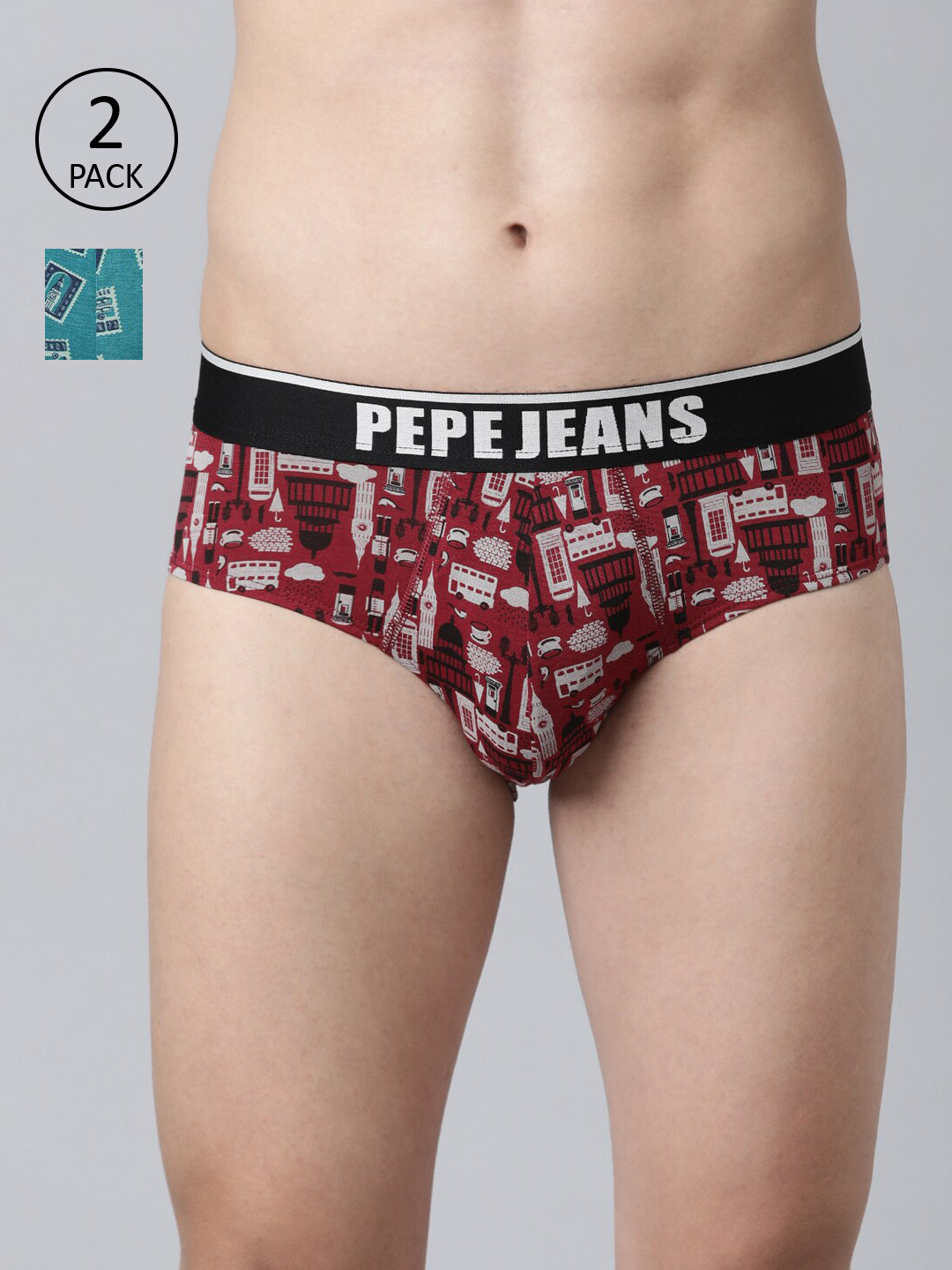 

Pepe Jeans Men Set Of 2 Printed Modal Anti Microbial Basic Briefs, Sea green