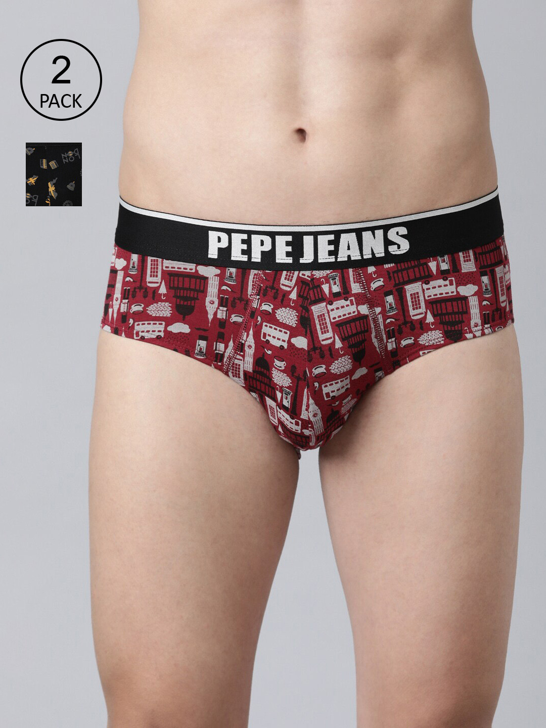 

Pepe Jeans Men Set Of 2 Printed Anti Microbial Basic Briefs, Black