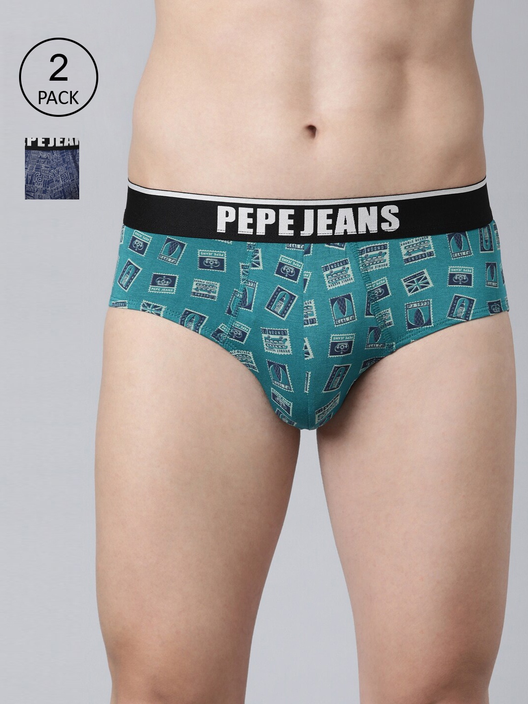 

Pepe Jeans Men Set Of 2 Printed Anti Microbial Basic Briefs, Green