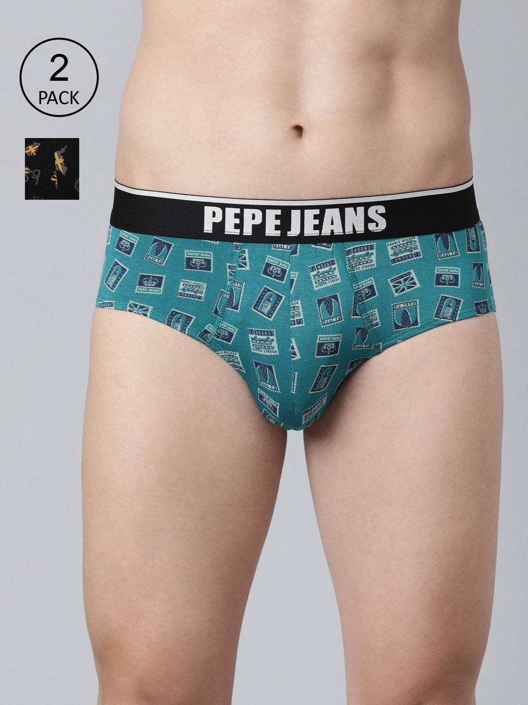 

Pepe Jeans Men Pack Of 2 Printed Basic Briefs, Black