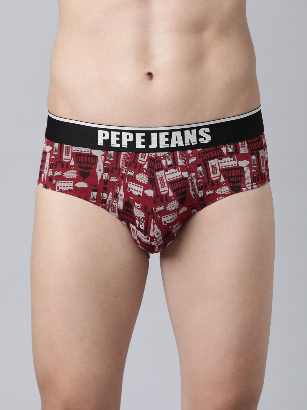 

Pepe Jeans Men Red Printed Basic Briefs