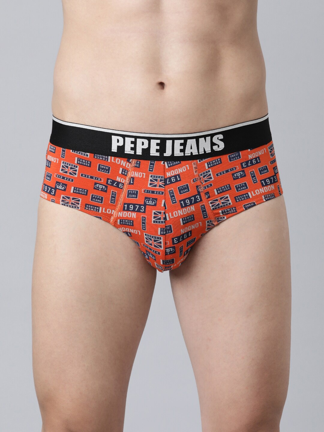 

Pepe Jeans Men Orange & Blue Printed Basic Briefs