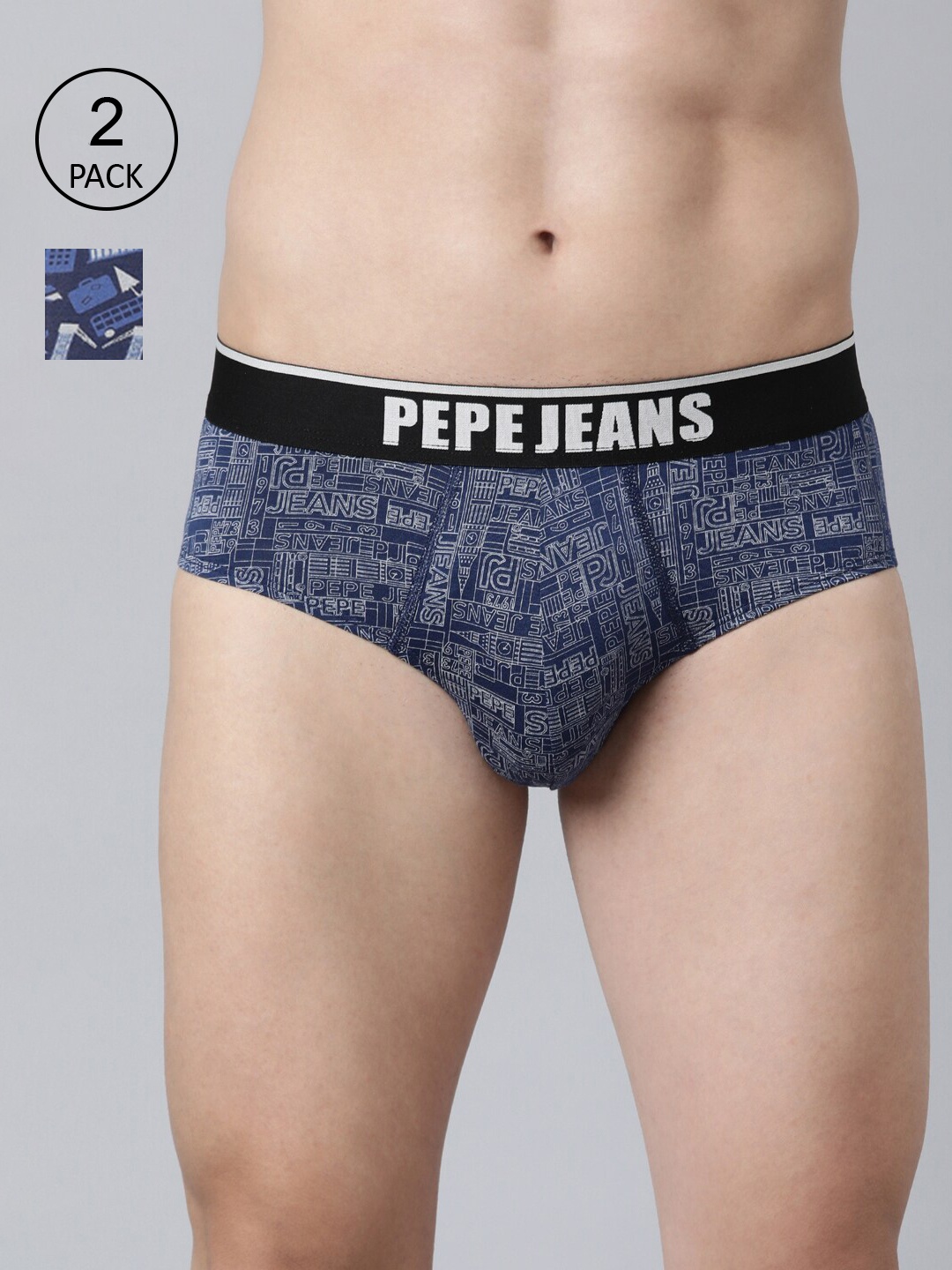 

Pepe Jeans Men Pack Of 2 Printed Basic Briefs, Blue