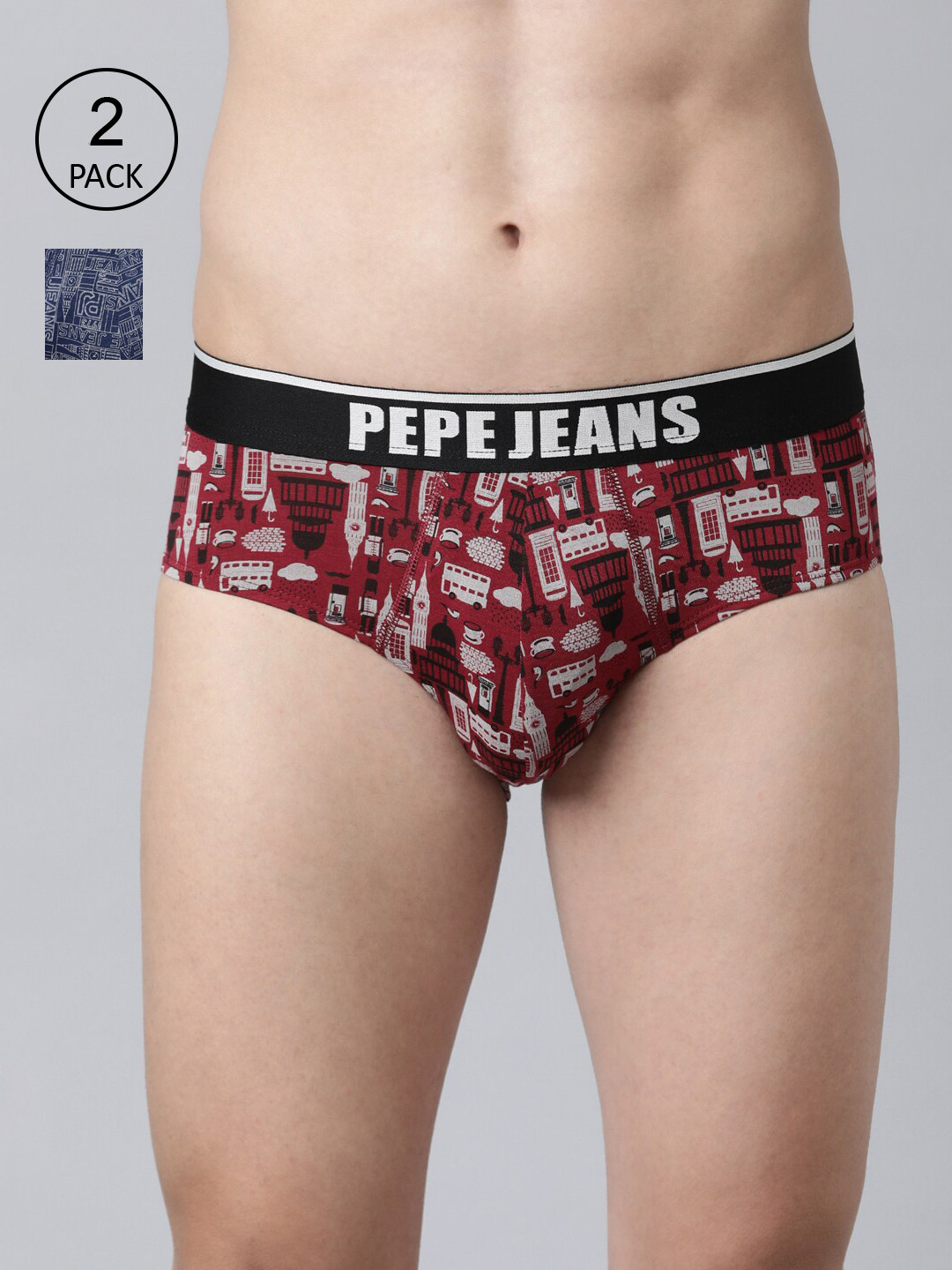 

Pepe Jeans Men Pack of 2 Red Blue Printed Briefs