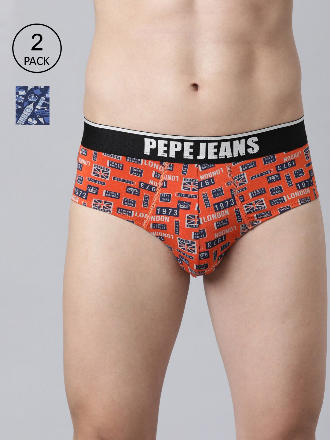 

Pepe Jeans Men Set Of 2 Printed Anti Microbial Basic Briefs, Blue