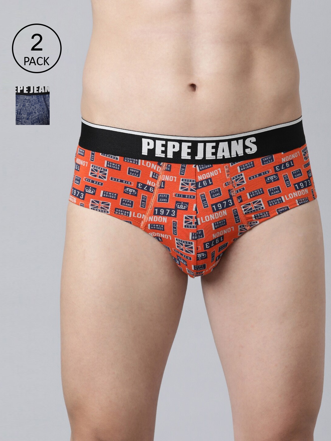 

Pepe Jeans Men Pack Of 2 Printed Basic Briefs, Blue