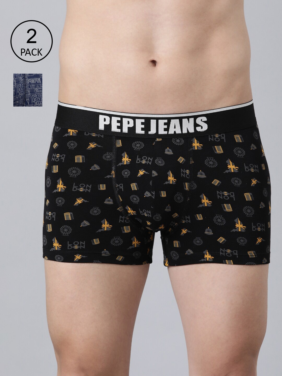 

Pepe Jeans Men Pack Of 2 Blue & Black Printed Trunk OPT13Medieval Blue Aop Black AopS