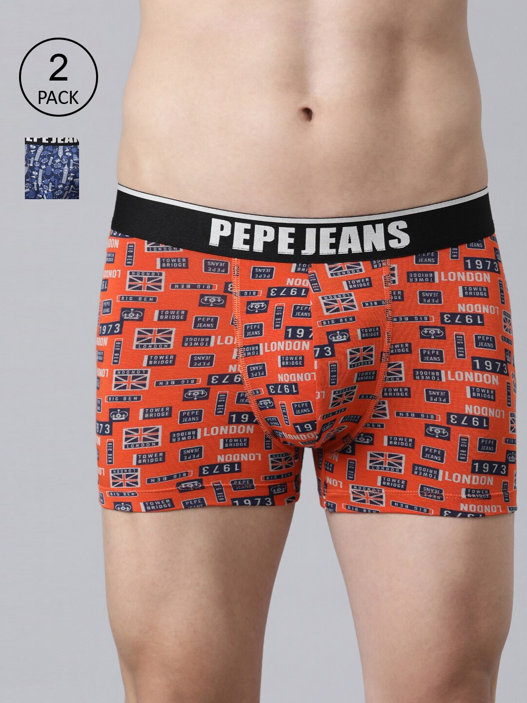 

Pepe Jeans Men Pack Of 2 Blue & Orange Printed Trunks OPT13Pureed Pumpkin Aop