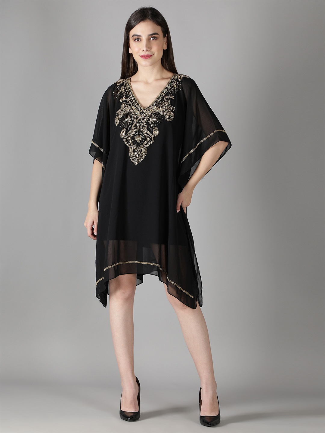 

DEBONATELLA Women Black Ethnic Embellished Kaftan Dress