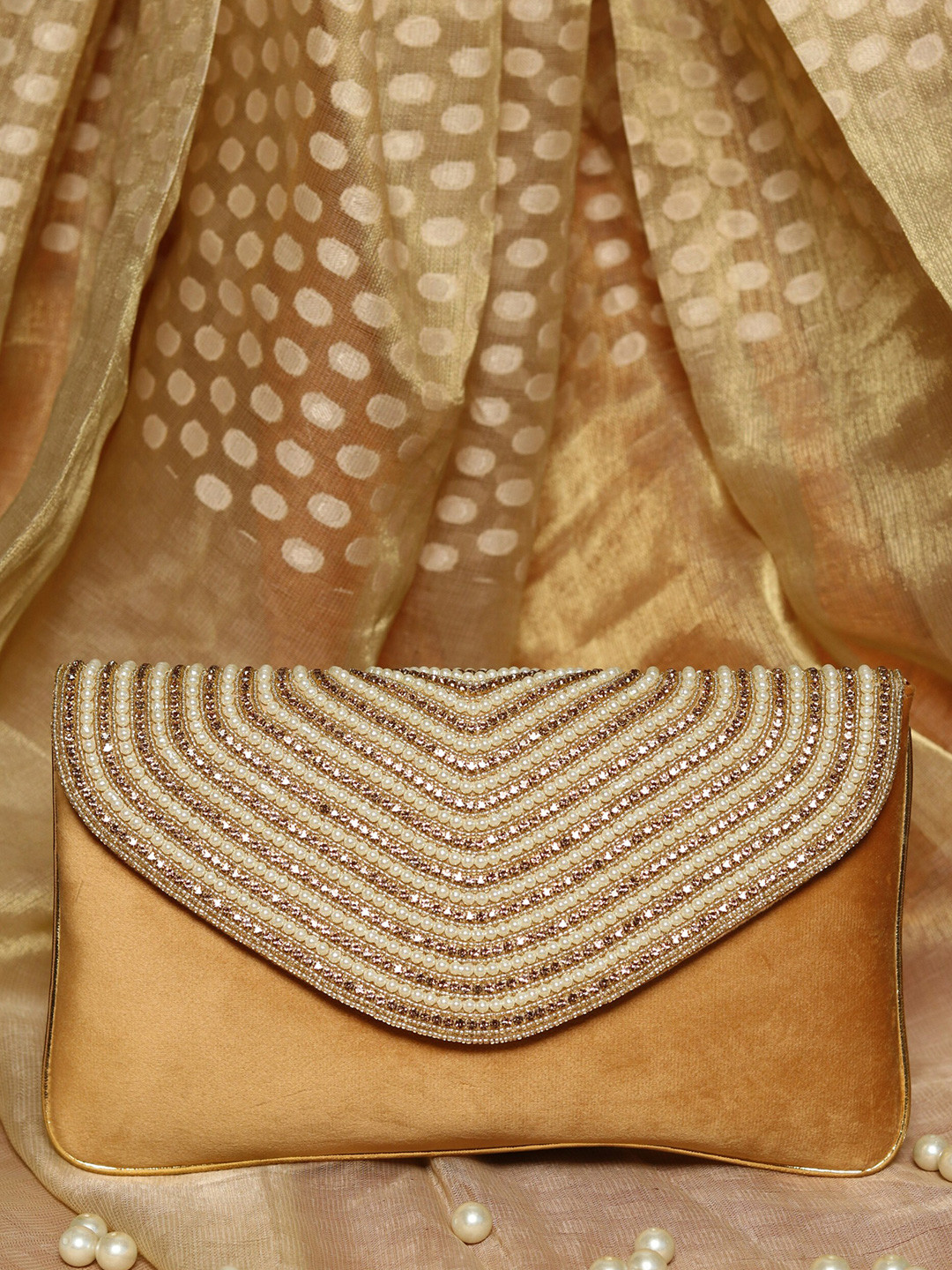 

NR By Nidhi Rathi Gold-Toned Embroidered Embroidered Foldover Clutch