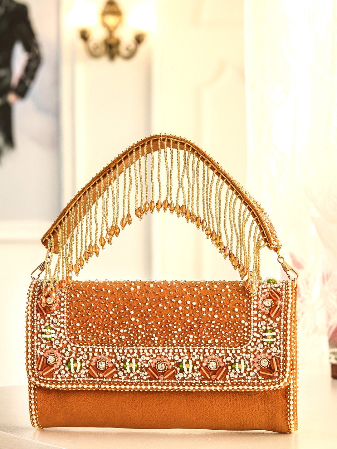 

NR By Nidhi Rathi Women Gold-Toned Embroidered Purse Clutch