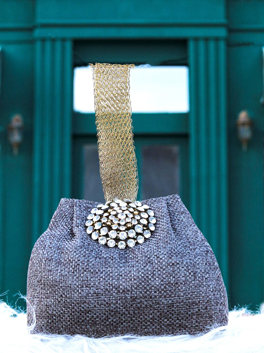 

NR By Nidhi Rathi Black Embellished Embellished Purse Clutch