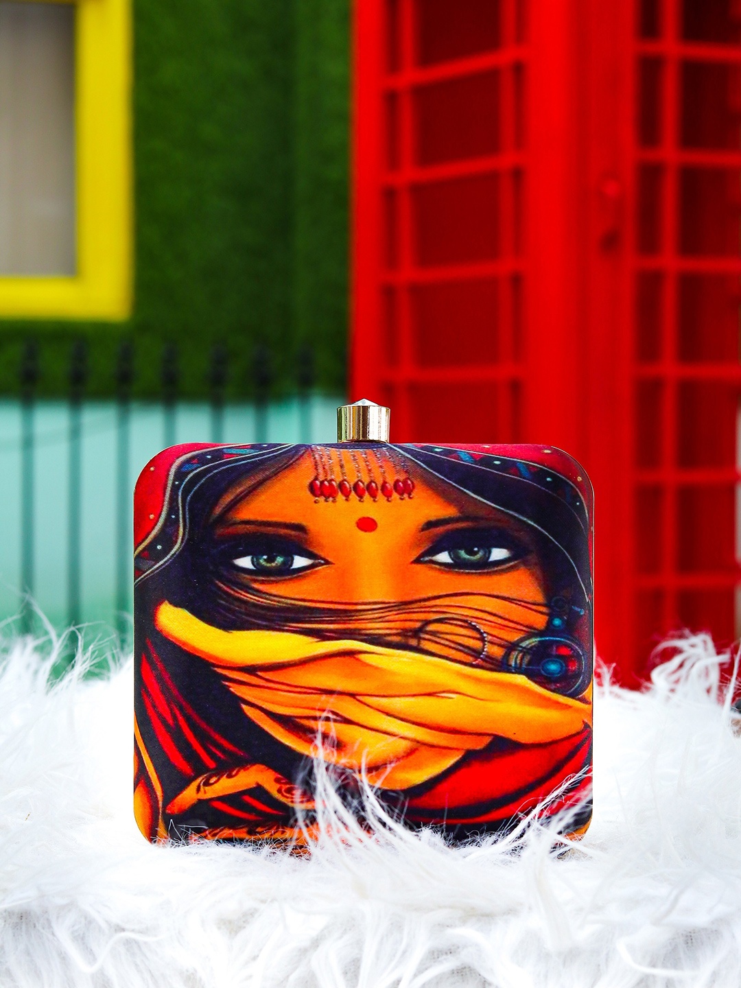 

NR By Nidhi Rathi Blue & Red Printed Box Clutch