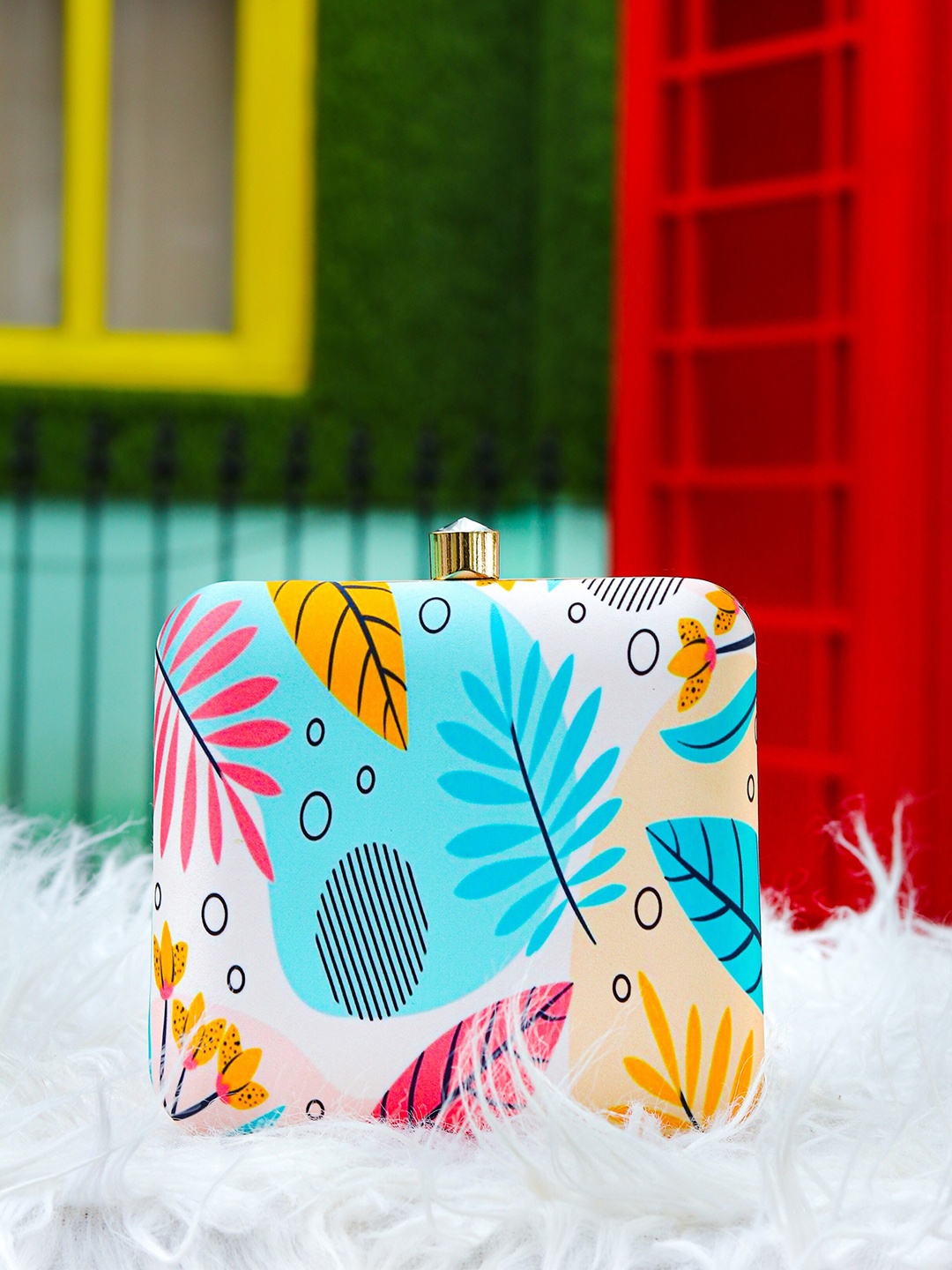 

NR By Nidhi Rathi Women Blue & Yellow Printed Box Clutch
